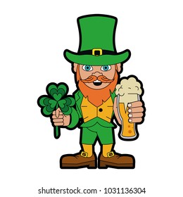 Elf with beer and clover cartoon