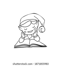 elf with book contour on the white background