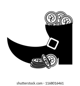 Elf boot with irish coins inside in black and white