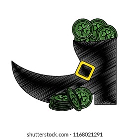 Elf boot with irish coins inside scribble