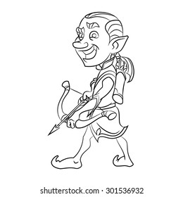 Elf with bow and arrow. Vector illustration.
