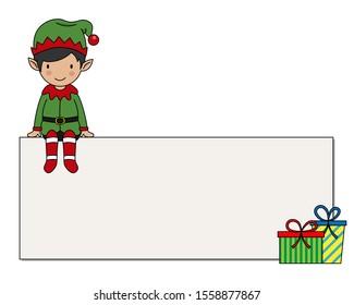 Elf boy sitting in frame with space in frame for text