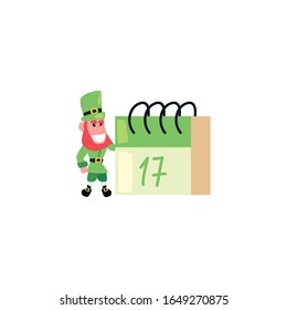 Elf and calendar fill style icon design, Saint patricks day ireland celebration fortune irish natural and lucky theme Vector illustration