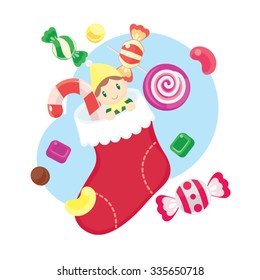 Elf and Candy in Christmas Sock