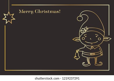 Elf in a cap and with a bell. Christmas illustration congratulation.