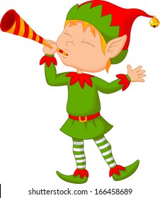 Elf Cartoon Blowing Trumpet