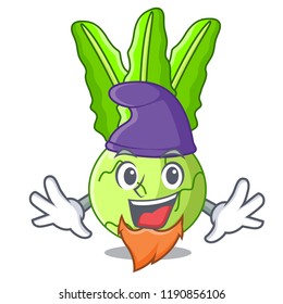 Elf cartoon green kohlrabi in the market