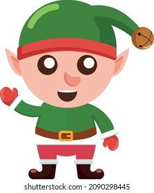 Elf. Cartoon elf with a hat and a smile. Elf christmas character icon. Vector illustration.