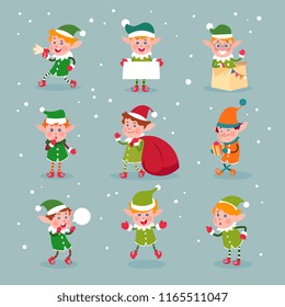 Elf. Cartoon santa claus helpers, dwarf christmas vector fun elves characters isolated. Elf and helper, christmas dwarf character illustration