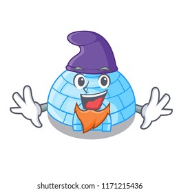 Elf character cartoon ice house in snowfield