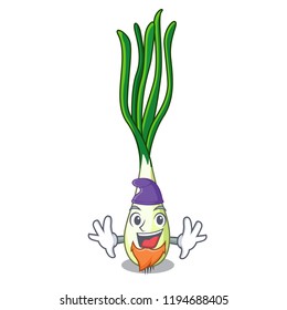 Elf character green onion on the table