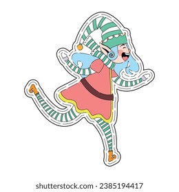 Elf Character for Merry Christmas, Isolated in Retro Cartoon Style