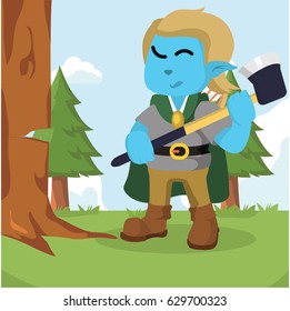 elf chopping tree colorful