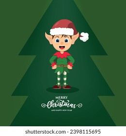 Elf Christmas cartoon character in flat illustration. Christmas and New Year. Santa's helper.