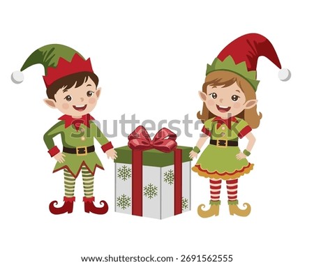 elf christmas character with a present  on white background