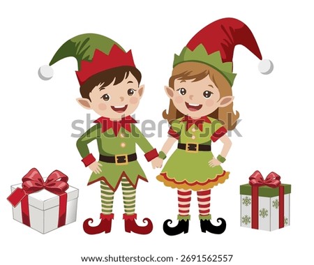 elf christmas character with a present  on white background