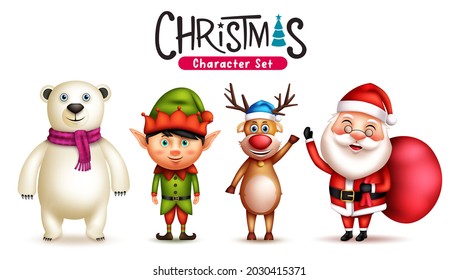 Juego de vectores de caracteres de navidad de Elf. El niño pequeño 3d eleva personajes con expresión sonriente en saltar y sostener gestos de caña de caramelo para la colección de diseño gráfico de navidad. Ilustración vectorial.
