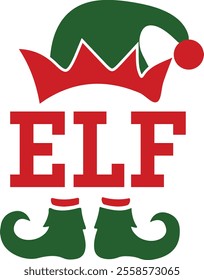 Elf christmas clip art design on plain white transparent isolated background for card, shirt, hoodie, sweatshirt, apparel, card, tag, mug, icon, poster or badge