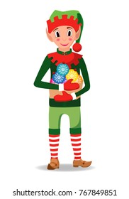 elf with Christmas decorations , vector illustration , Santa's helper 