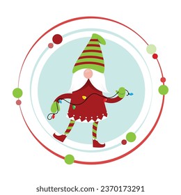 Icono gráfico de ilustraciones vectoriales Elf con luces de Navidad