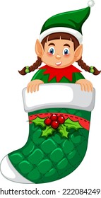 Elf in Christmas sock cartoon character illustration