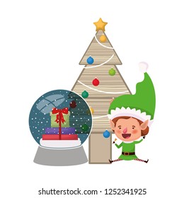 elf with christmas tree and crystal ball