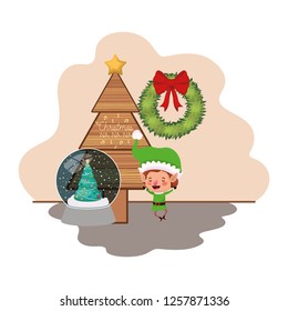 elf with christmas tree and crystal ball