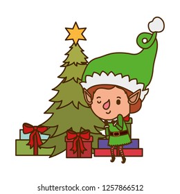 elf with christmas tree and gifts
