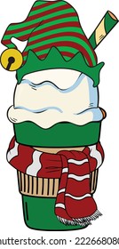 ELF Coffee Cup Christmas Vector, Coffee Christmas Svg