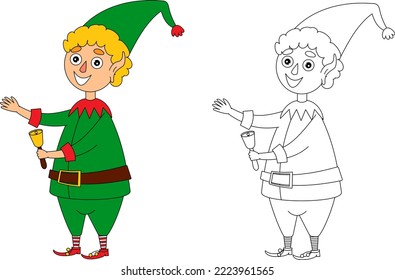 elf coloring book based on a sample vector New Year and Christmas illustration