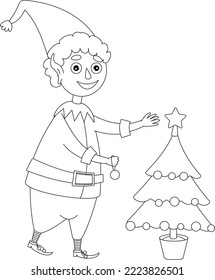 elf coloring book vector new year and Christmas illustration