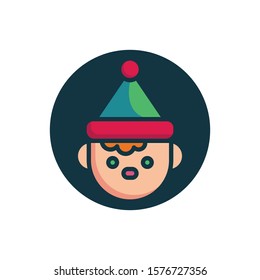 Elf costume flat icon. Round colorful button, circular vector sign. Party boy with hat flat style design