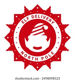 Elf delivery. Christmas stamp design. Template for Xmas handmade gifts. Vector illustration.