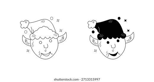 Elf ícone de conjunto de doodle com fundo branco vetor ilustração stock