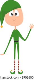 Elf dressed in green, illustration, vector on a white background.