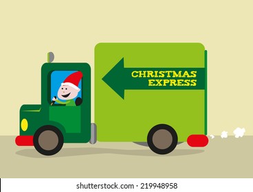 Elf Drives a Delivery Van for Santa Claus giftgiving logistics