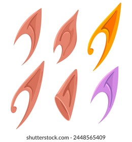 Elf ears for Halloween, cosplay, masquerade, party vector cartoon set isolated on a white background.