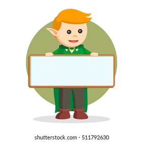 elf with empty board sign