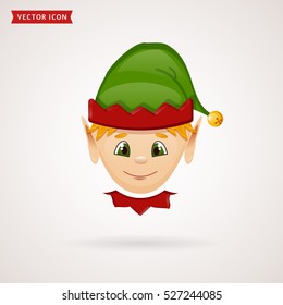 Elf face. Colorful vector icon isolated on white background. Traditional Christmas symbol.
