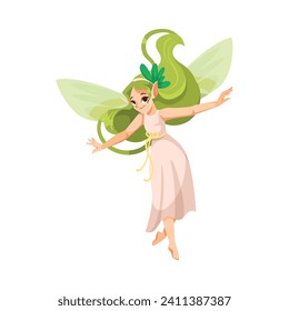 Elf and Fairy Girl Character with Wings Fluttering Vector Illustration