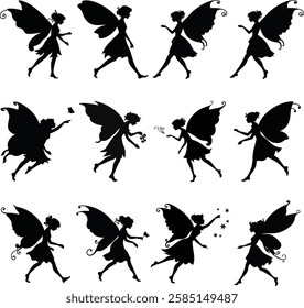 elf, fairy, magic, girl, illustration, isolated, silhouette, fantasy, vector, tale, nature, butterfly, beautiful, fairy tal, imagination, art, cute, female, princess, body, icon, wing, ballerina,