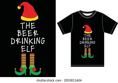 Elf Family Christmas The Beer Drinking Elf T-shirt. Christmas T-shirt.
