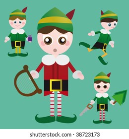 Elf Family. Vector Illustration.