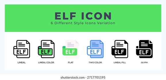 Ícones de arquivo elf conjunto de ilustração de vetor simples.