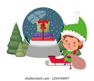 elf with gift bag and christmas tree avatar character