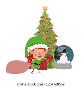 elf with gift bag and christmas tree avatar character