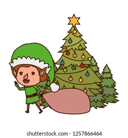 elf with gift bag and christmas tree avatar character