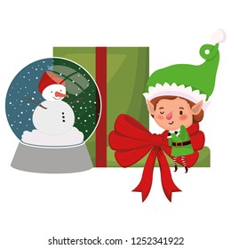 elf with gift box and crystal ball
