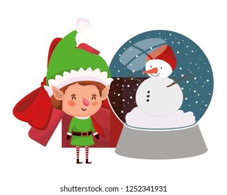 elf with gift box and crystal ball