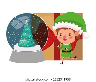 elf with gift box and crystal ball